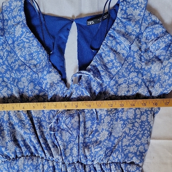 Zara Blue White Floral Ruffle Long Sleeve Short Romper Size S - Picture 5 of 8